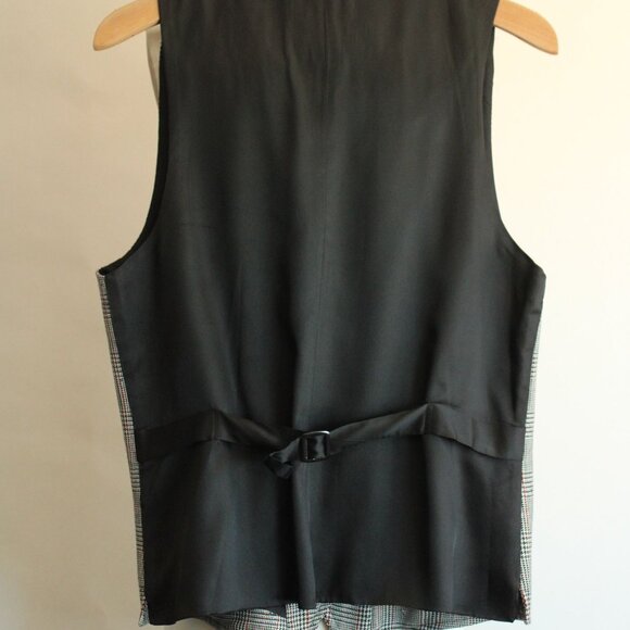 Vintage 1980s Unisex Vest, Rafaella Black White and Red Plaid Wool, Size Medium - Picture 7 of 10